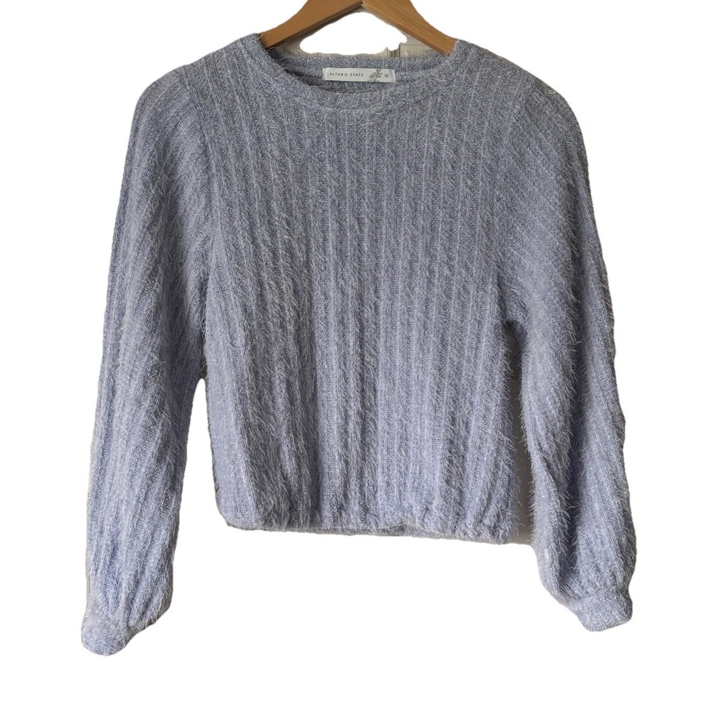 Altar'd State Fuzzy Cropped Sweater Womens Lavendar XSmall  Ribbed